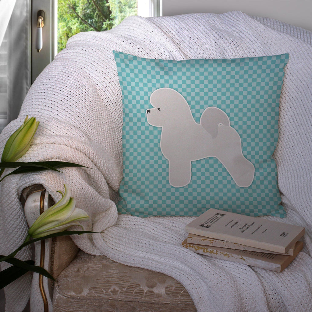 Bichon Frise Checkerboard Blue Decorative Throw Pillow 14x14 Indoor Outdoor Accent Cushion, Fabric Cover with Insert for Sofa, Bed, Porch & Living Room