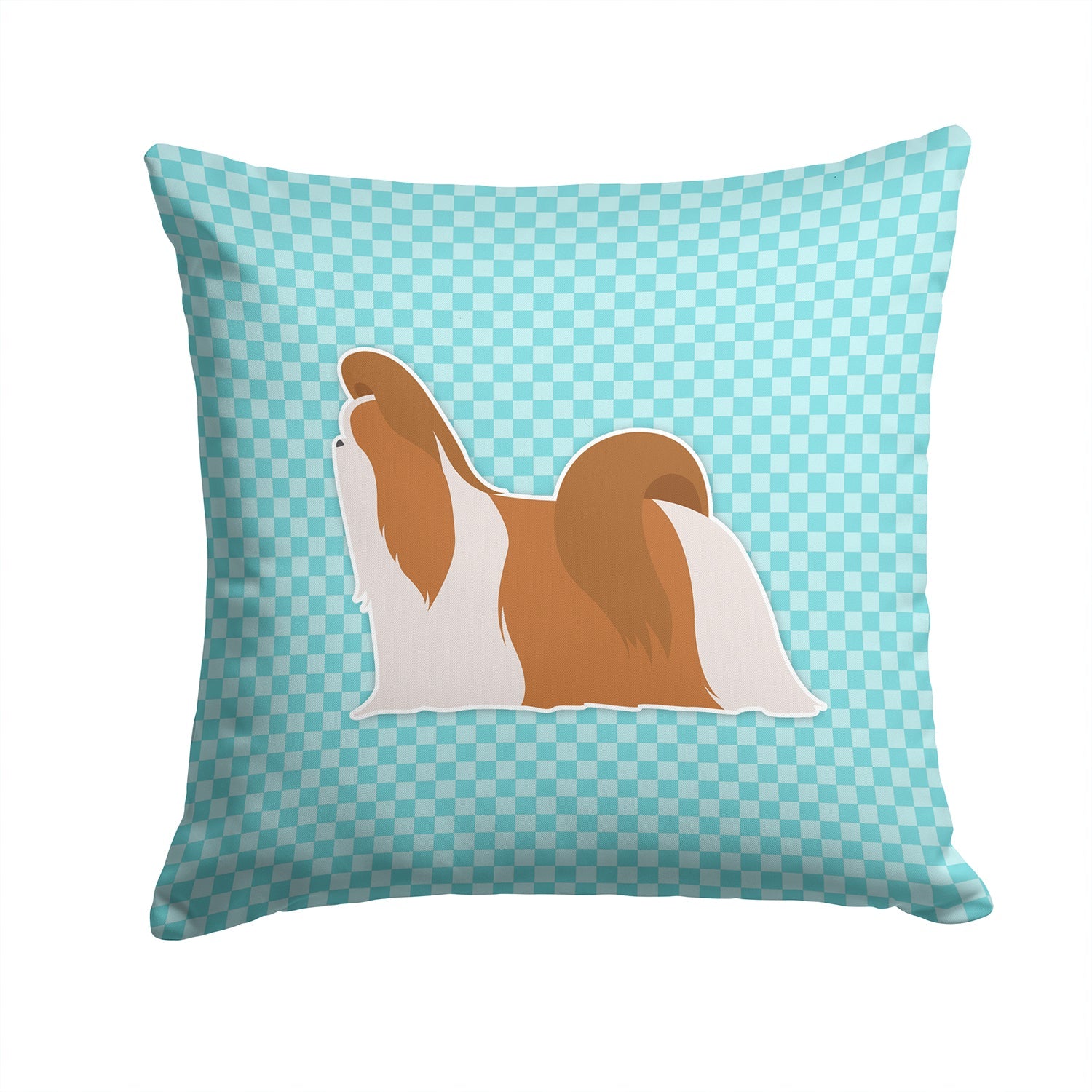 Shih Tzu Checkerboard Blue Decorative Throw Pillow 14x14 Indoor Outdoor Accent Cushion, Fabric Cover with Insert for Sofa, Bed, Porch & Living Room