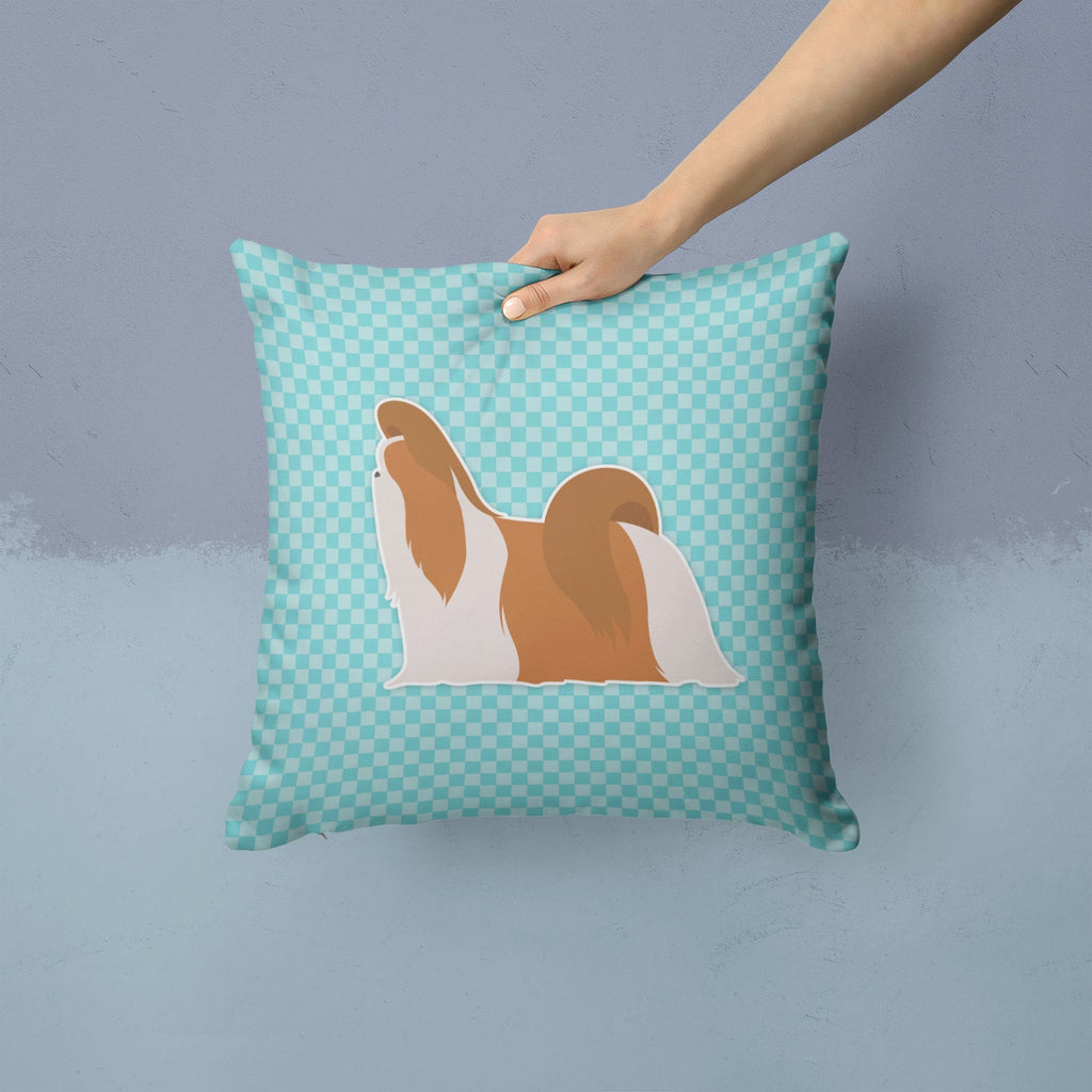 Shih Tzu Checkerboard Blue Decorative Throw Pillow 14x14 Indoor Outdoor Accent Cushion, Fabric Cover with Insert for Sofa, Bed, Porch & Living Room