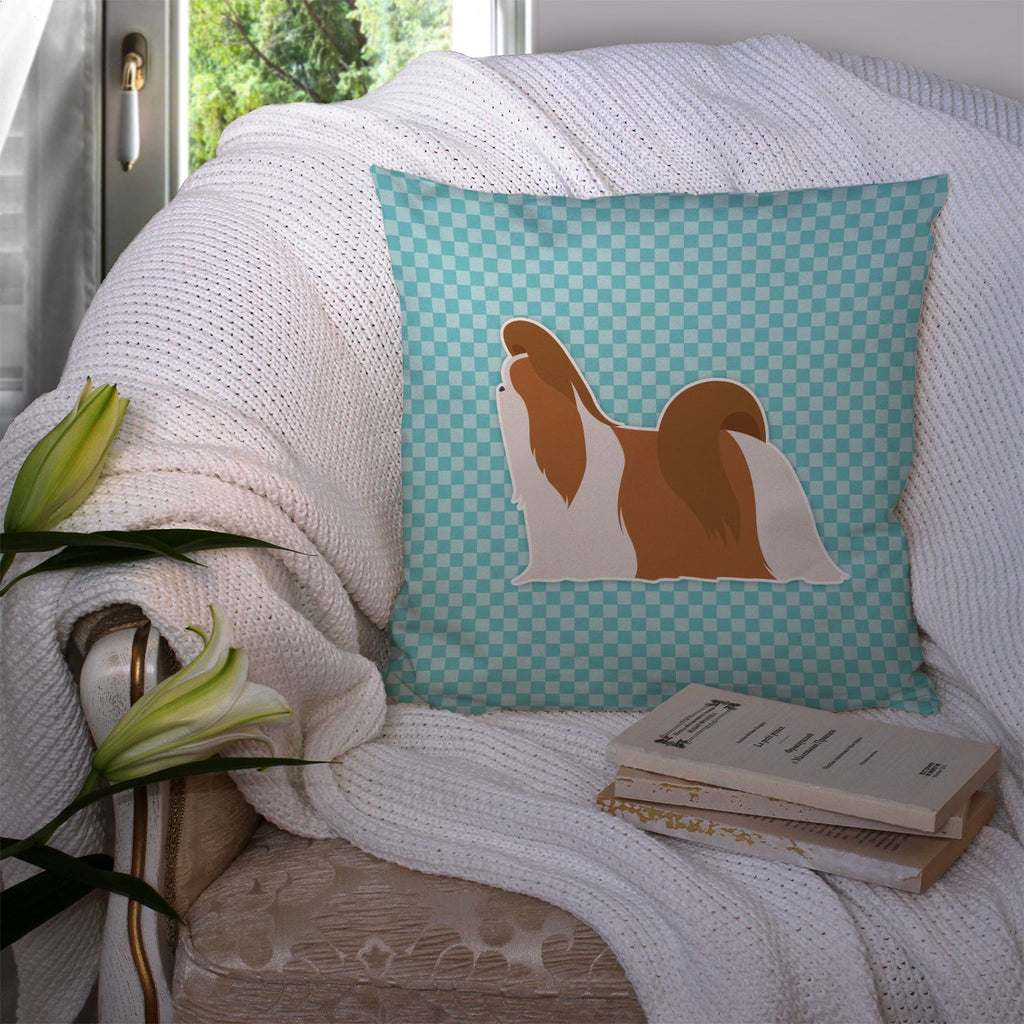 Shih Tzu Checkerboard Blue Decorative Throw Pillow 14x14 Indoor Outdoor Accent Cushion, Fabric Cover with Insert for Sofa, Bed, Porch & Living Room