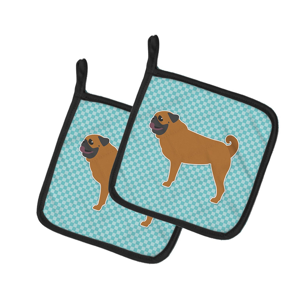 Pug Checkerboard Blue Pot Holder Set of 2 Heat Resistant Quilted Hot Pads 7.5 x 7.5 Inch, Insulated Kitchen Trivets for Cooking & Baking