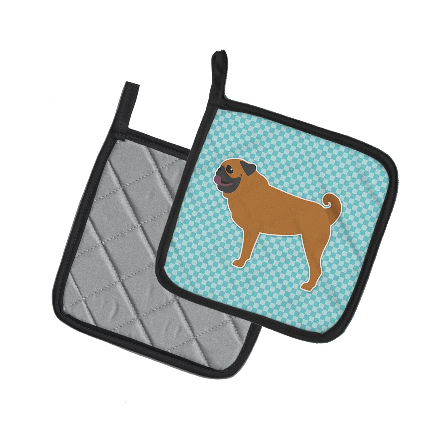 Pug Checkerboard Blue Pot Holder Set of 2 Heat Resistant Quilted Hot Pads 7.5 x 7.5 Inch, Insulated Kitchen Trivets for Cooking & Baking