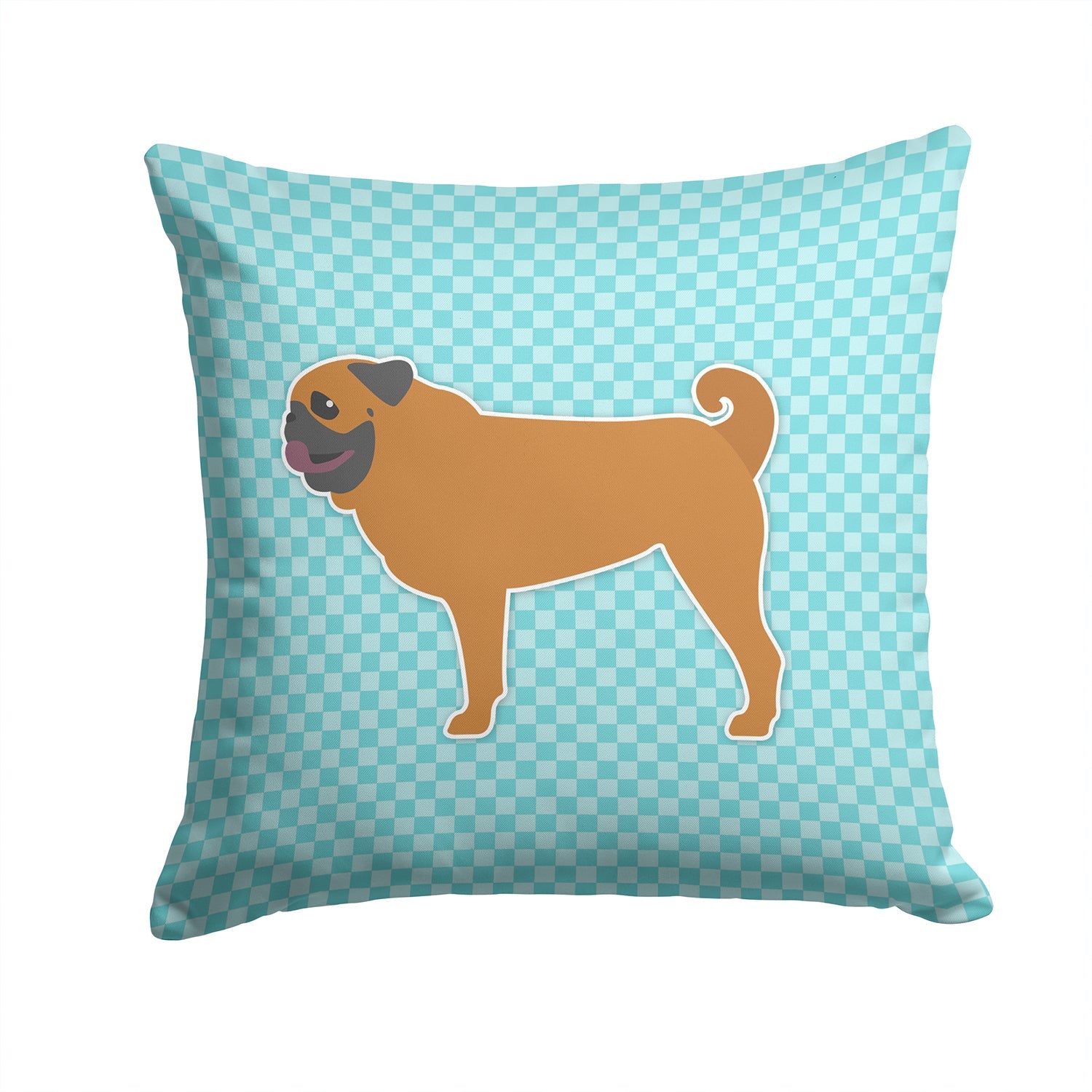 Pug Checkerboard Blue Decorative Throw Pillow 14x14 Indoor Outdoor Accent Cushion, Fabric Cover with Insert for Sofa, Bed, Porch & Living Room