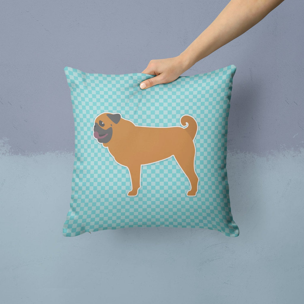Pug Checkerboard Blue Decorative Throw Pillow 14x14 Indoor Outdoor Accent Cushion, Fabric Cover with Insert for Sofa, Bed, Porch & Living Room