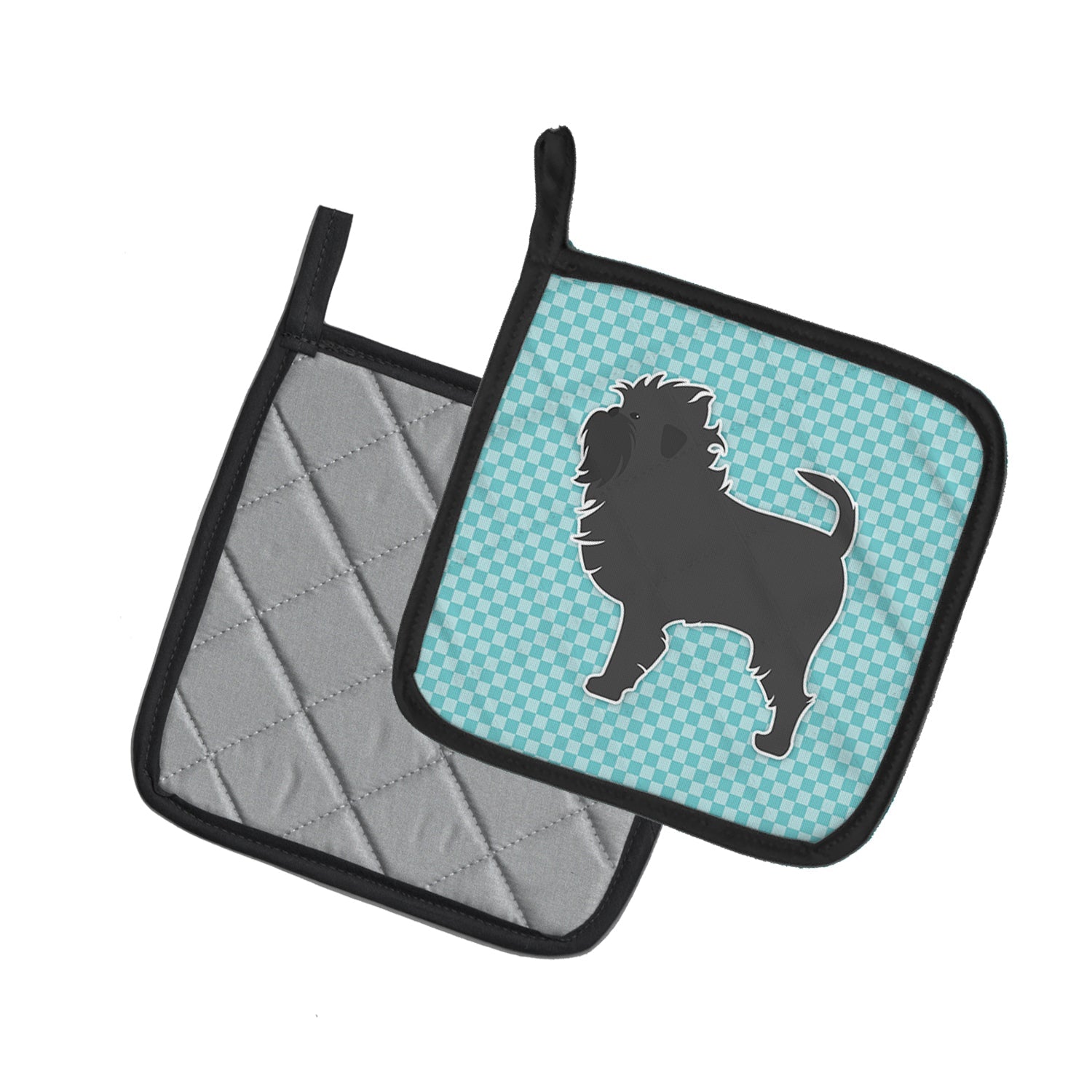 Affenpinscher Checkerboard Blue Pot Holder Set of 2 Heat Resistant Quilted Hot Pads 7.5 x 7.5 Inch, Insulated Kitchen Trivets for Cooking & Baking