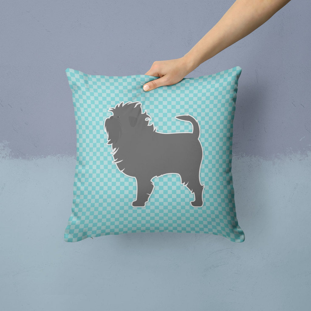 Affenpinscher Checkerboard Blue Decorative Throw Pillow 14x14 Indoor Outdoor Accent Cushion, Fabric Cover with Insert for Sofa, Bed, Porch & Living Room