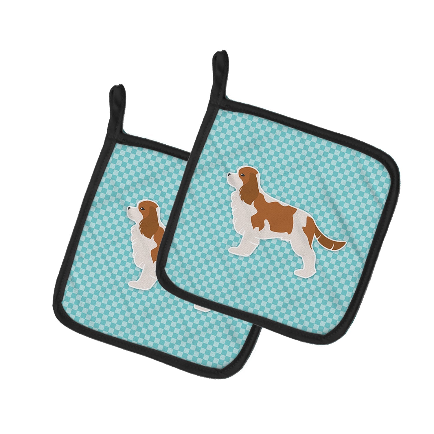 Cavalier King Charles Spaniel Checkerboard Blue Pot Holder Set of 2 Heat Resistant Quilted Hot Pads 7.5 x 7.5 Inch, Insulated Kitchen Trivets for Cooking & Baking