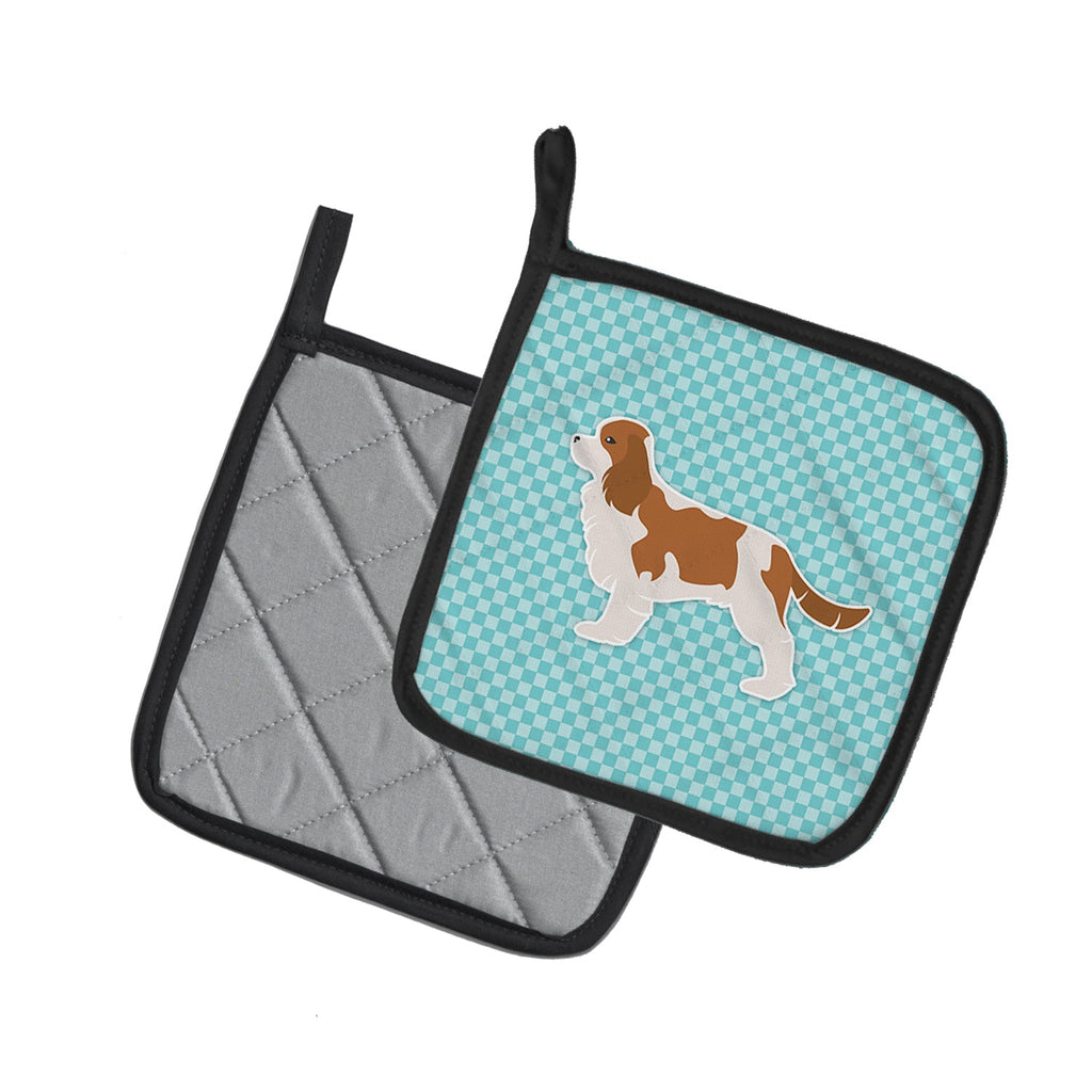 Cavalier King Charles Spaniel Checkerboard Blue Pot Holder Set of 2 Heat Resistant Quilted Hot Pads 7.5 x 7.5 Inch, Insulated Kitchen Trivets for Cooking & Baking
