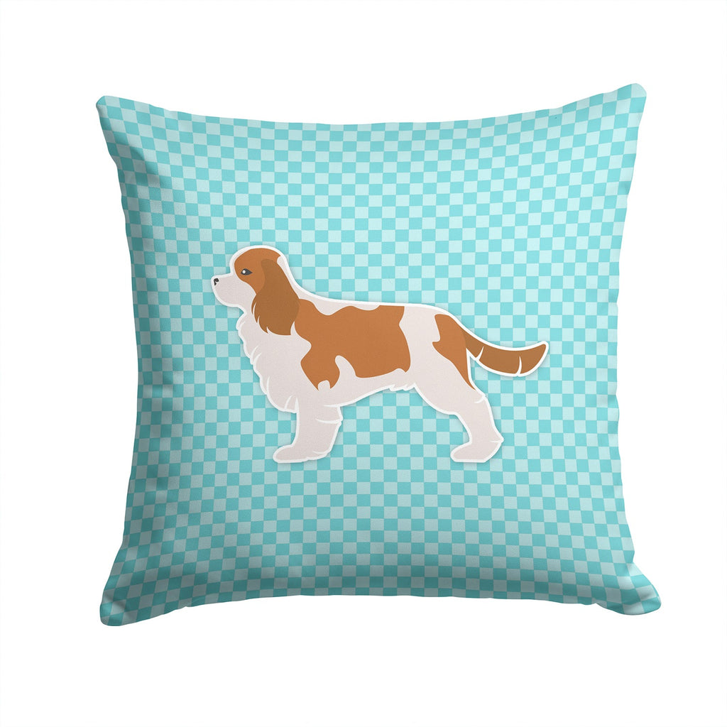 Cavalier King Charles Spaniel Checkerboard Blue Decorative Throw Pillow 14x14 Indoor Outdoor Accent Cushion, Fabric Cover with Insert for Sofa, Bed, Porch & Living Room