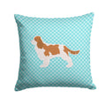 Cavalier King Charles Spaniel Checkerboard Blue Decorative Throw Pillow 14x14 Indoor Outdoor Accent Cushion, Fabric Cover with Insert for Sofa, Bed, Porch & Living Room