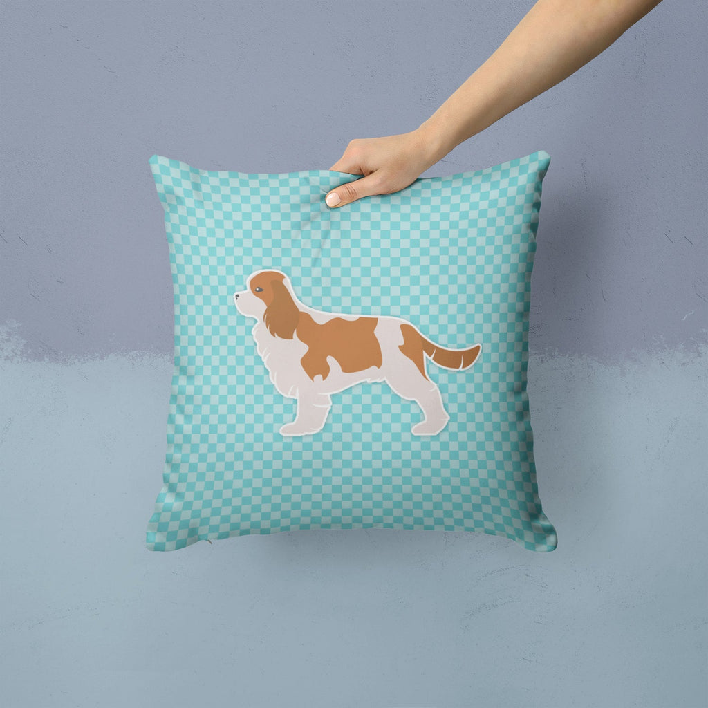 Cavalier King Charles Spaniel Checkerboard Blue Decorative Throw Pillow 14x14 Indoor Outdoor Accent Cushion, Fabric Cover with Insert for Sofa, Bed, Porch & Living Room