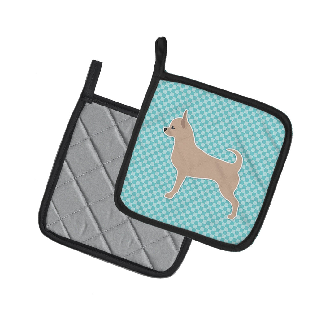Chihuahua Checkerboard Blue Pot Holder Set of 2 Heat Resistant Quilted Hot Pads 7.5 x 7.5 Inch, Insulated Kitchen Trivets for Cooking & Baking