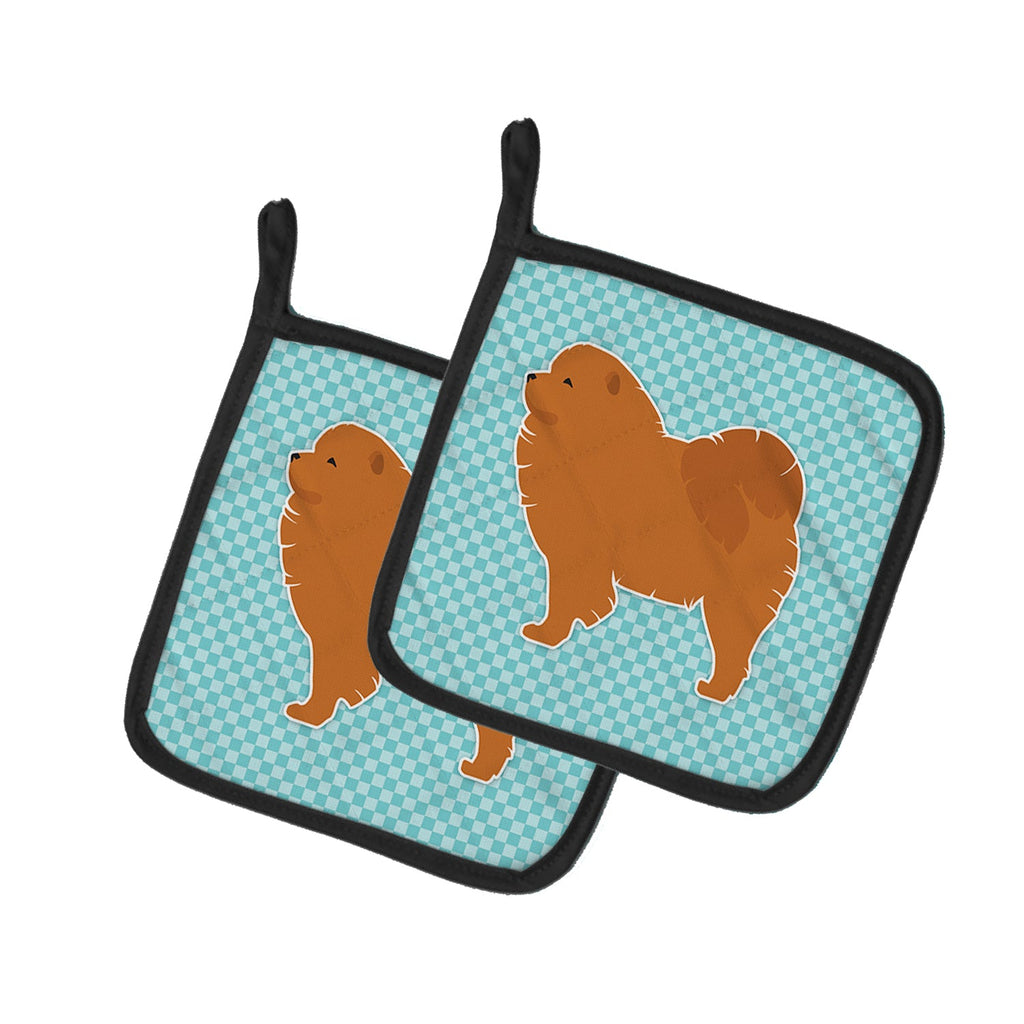 Chow Chow Checkerboard Blue Pot Holder Set of 2 Heat Resistant Quilted Hot Pads 7.5 x 7.5 Inch, Insulated Kitchen Trivets for Cooking & Baking