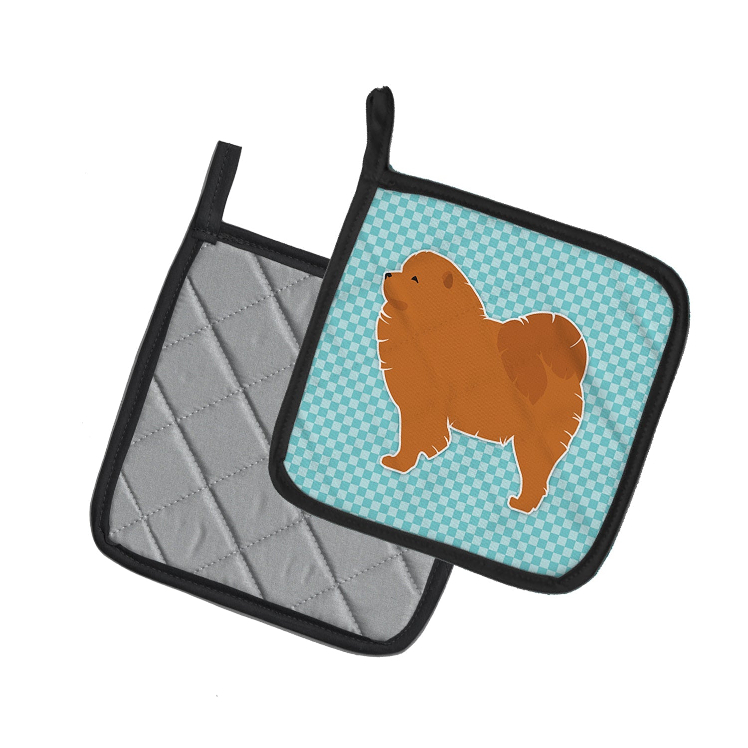 Chow Chow Checkerboard Blue Pot Holder Set of 2 Heat Resistant Quilted Hot Pads 7.5 x 7.5 Inch, Insulated Kitchen Trivets for Cooking & Baking