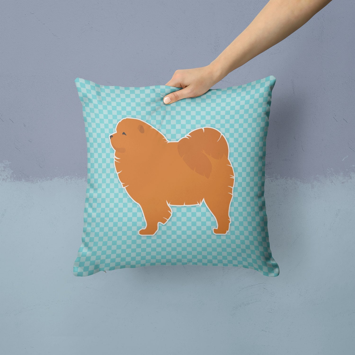 Chow Chow Checkerboard Blue Decorative Throw Pillow 14x14 Indoor Outdoor Accent Cushion, Fabric Cover with Insert for Sofa, Bed, Porch & Living Room