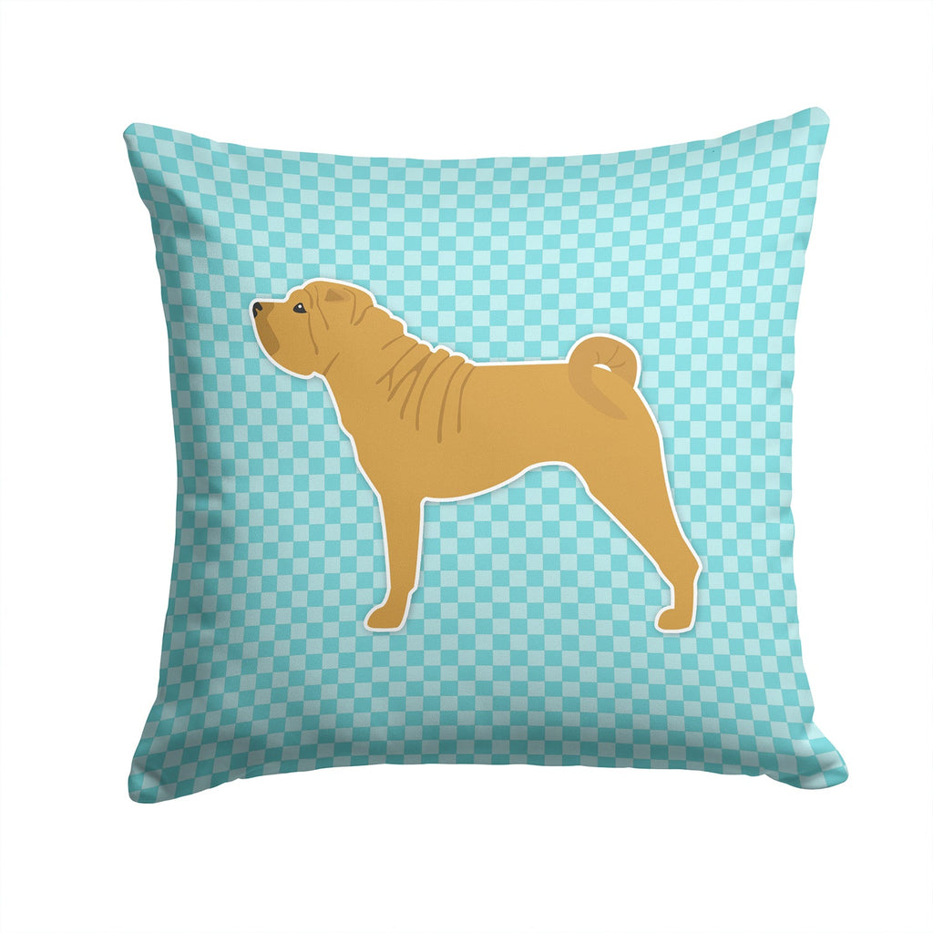 Shar Pei Checkerboard Blue Decorative Throw Pillow 14x14 Indoor Outdoor Accent Cushion, Fabric Cover with Insert for Sofa, Bed, Porch & Living Room