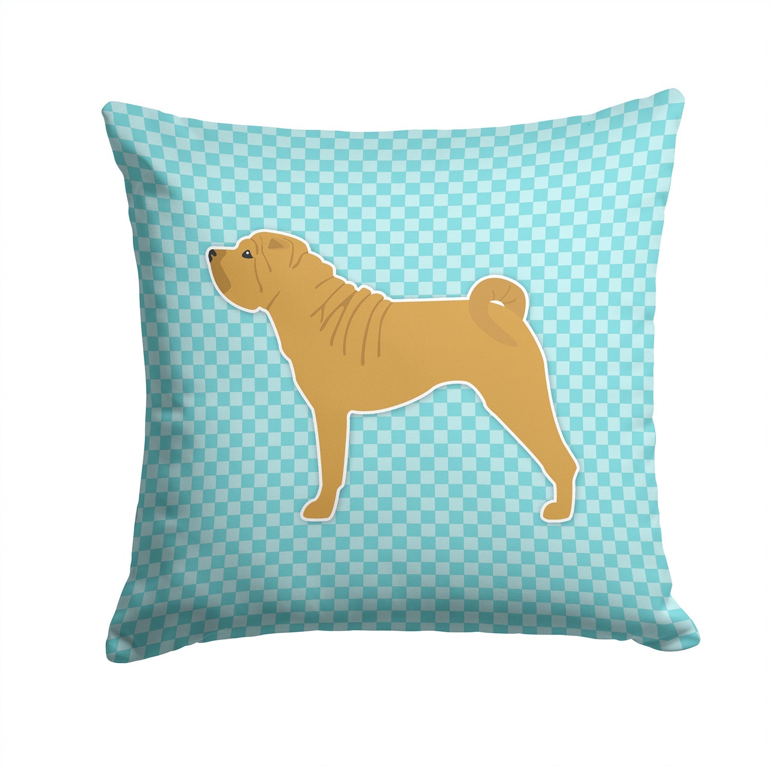 Shar Pei Checkerboard Blue Decorative Throw Pillow 14x14 Indoor Outdoor Accent Cushion, Fabric Cover with Insert for Sofa, Bed, Porch & Living Room