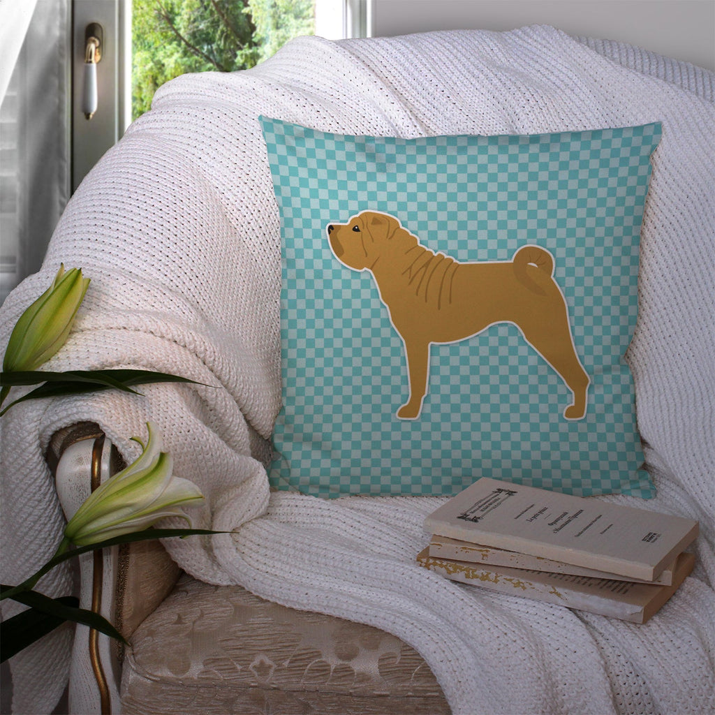 Shar Pei Checkerboard Blue Decorative Throw Pillow 14x14 Indoor Outdoor Accent Cushion, Fabric Cover with Insert for Sofa, Bed, Porch & Living Room