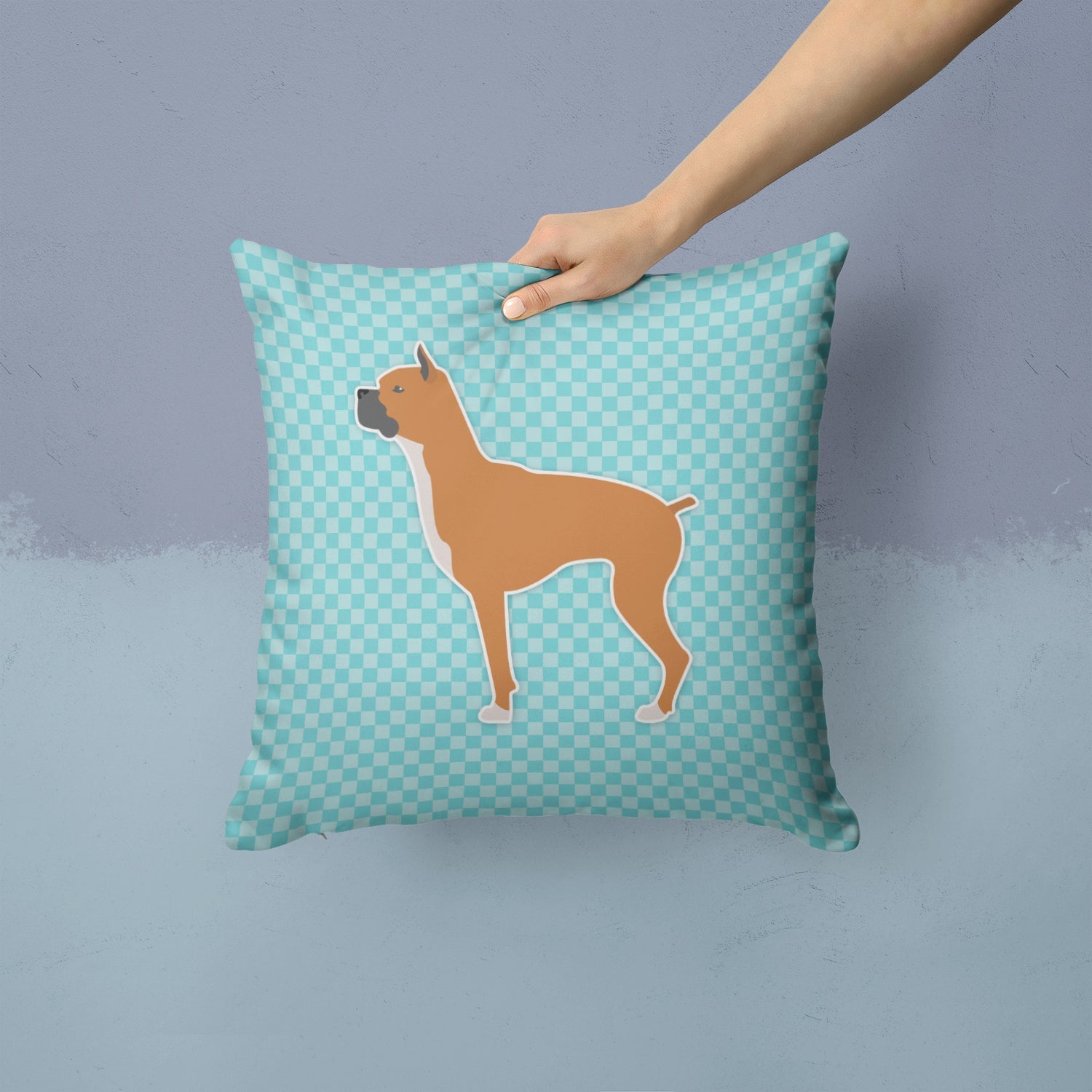 Boxer Checkerboard Blue Decorative Throw Pillow 14x14 Indoor Outdoor Accent Cushion, Fabric Cover with Insert for Sofa, Bed, Porch & Living Room