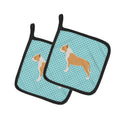 Staffordshire Bull Terrier Checkerboard Blue Pot Holder Set of 2 Heat Resistant Quilted Hot Pads 7.5 x 7.5 Inch, Insulated Kitchen Trivets for Cooking & Baking