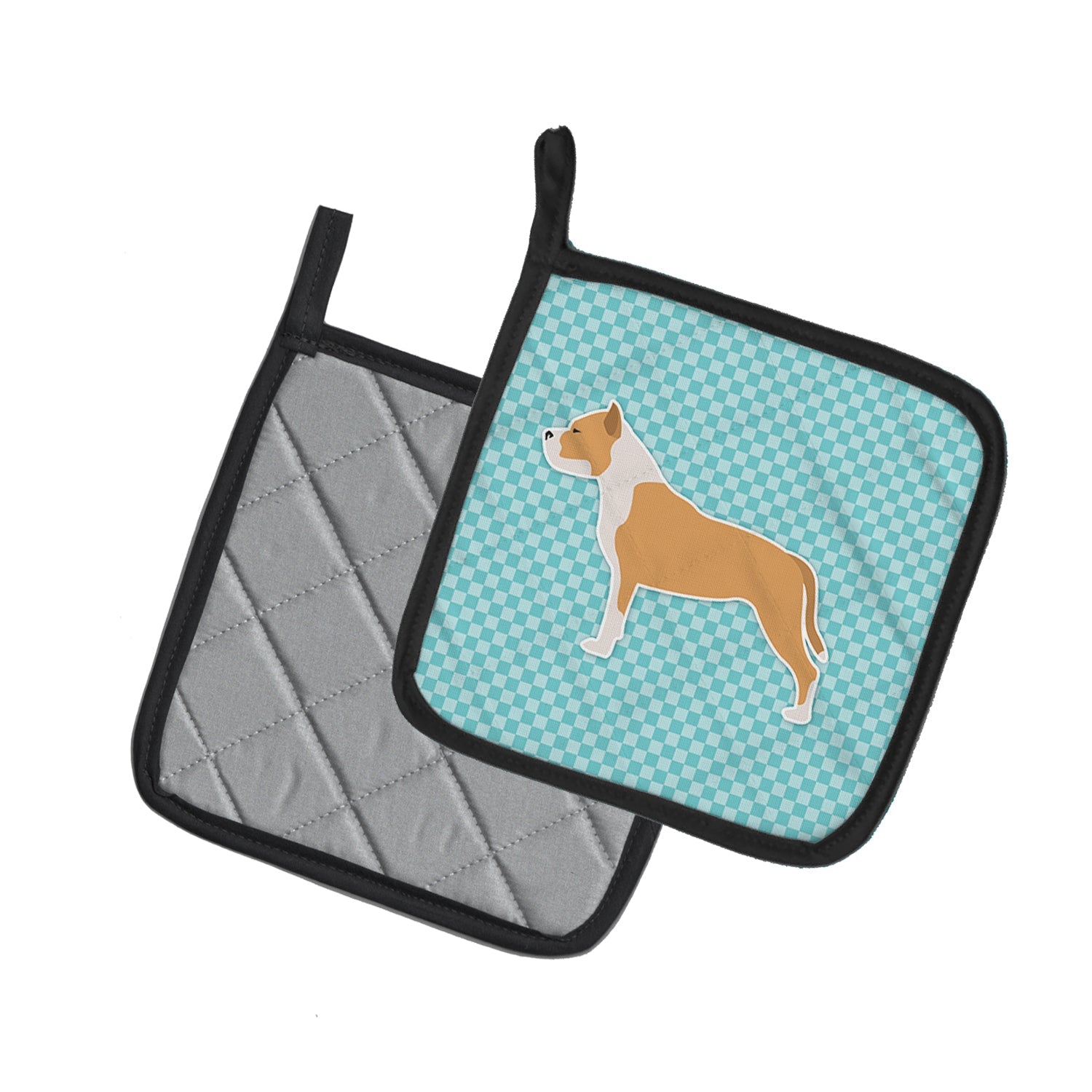 Staffordshire Bull Terrier Checkerboard Blue Pot Holder Set of 2 Heat Resistant Quilted Hot Pads 7.5 x 7.5 Inch, Insulated Kitchen Trivets for Cooking & Baking