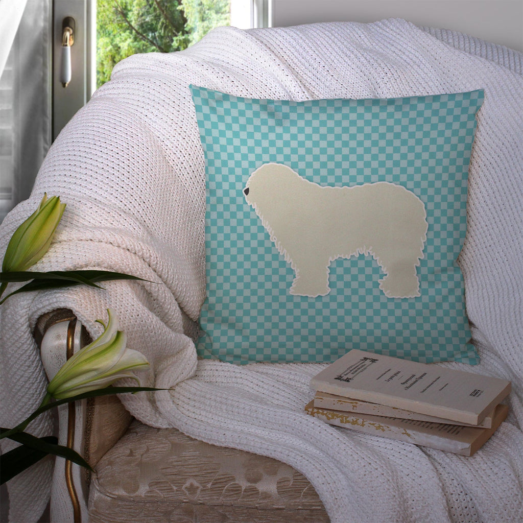 Komondor Checkerboard Blue Decorative Throw Pillow 14x14 Indoor Outdoor Accent Cushion, Fabric Cover with Insert for Sofa, Bed, Porch & Living Room