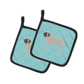 English Mastiff Checkerboard Blue Pot Holder Set of 2 Heat Resistant Quilted Hot Pads 7.5 x 7.5 Inch, Insulated Kitchen Trivets for Cooking & Baking