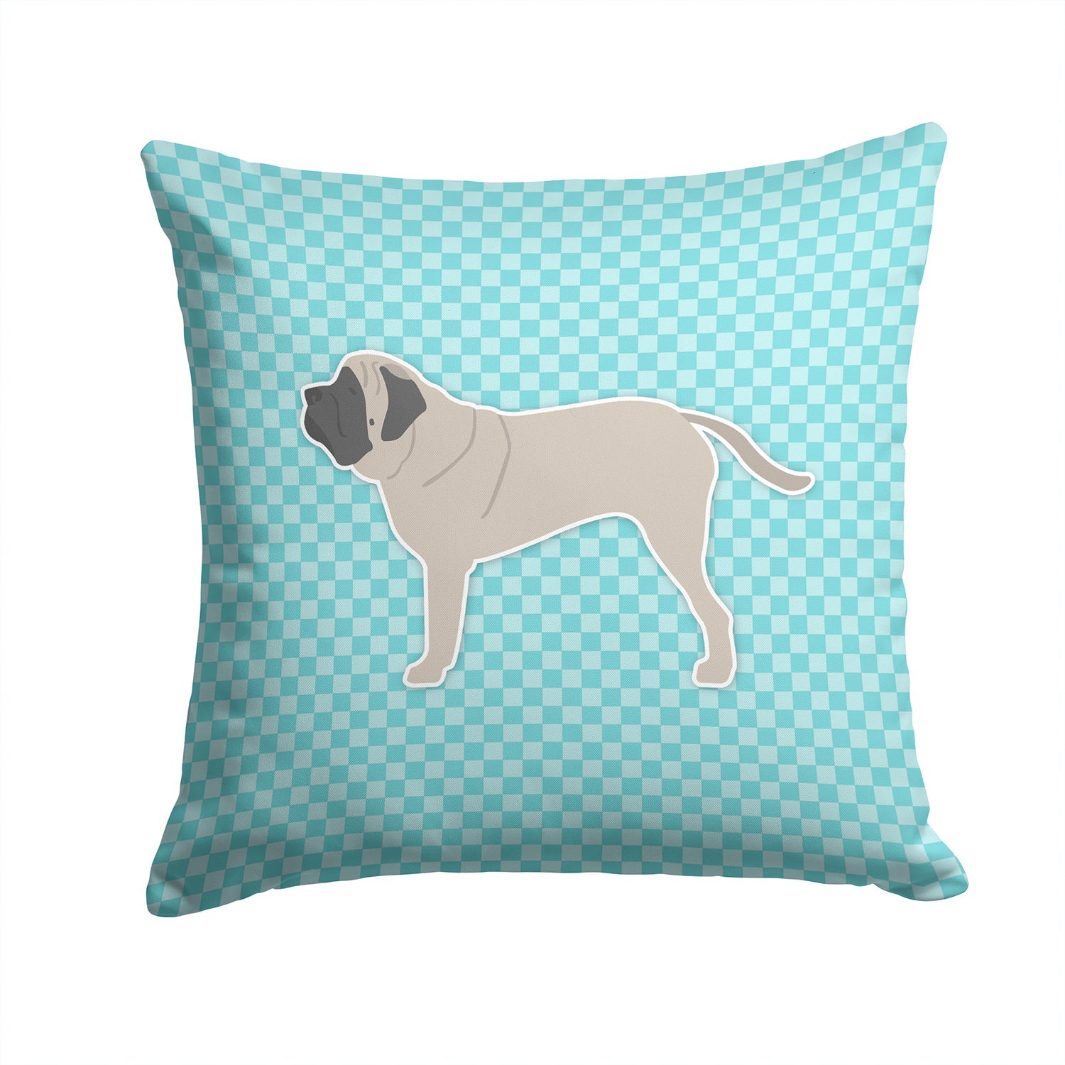English Mastiff Checkerboard Blue Decorative Throw Pillow 14x14 Indoor Outdoor Accent Cushion, Fabric Cover with Insert for Sofa, Bed, Porch & Living Room