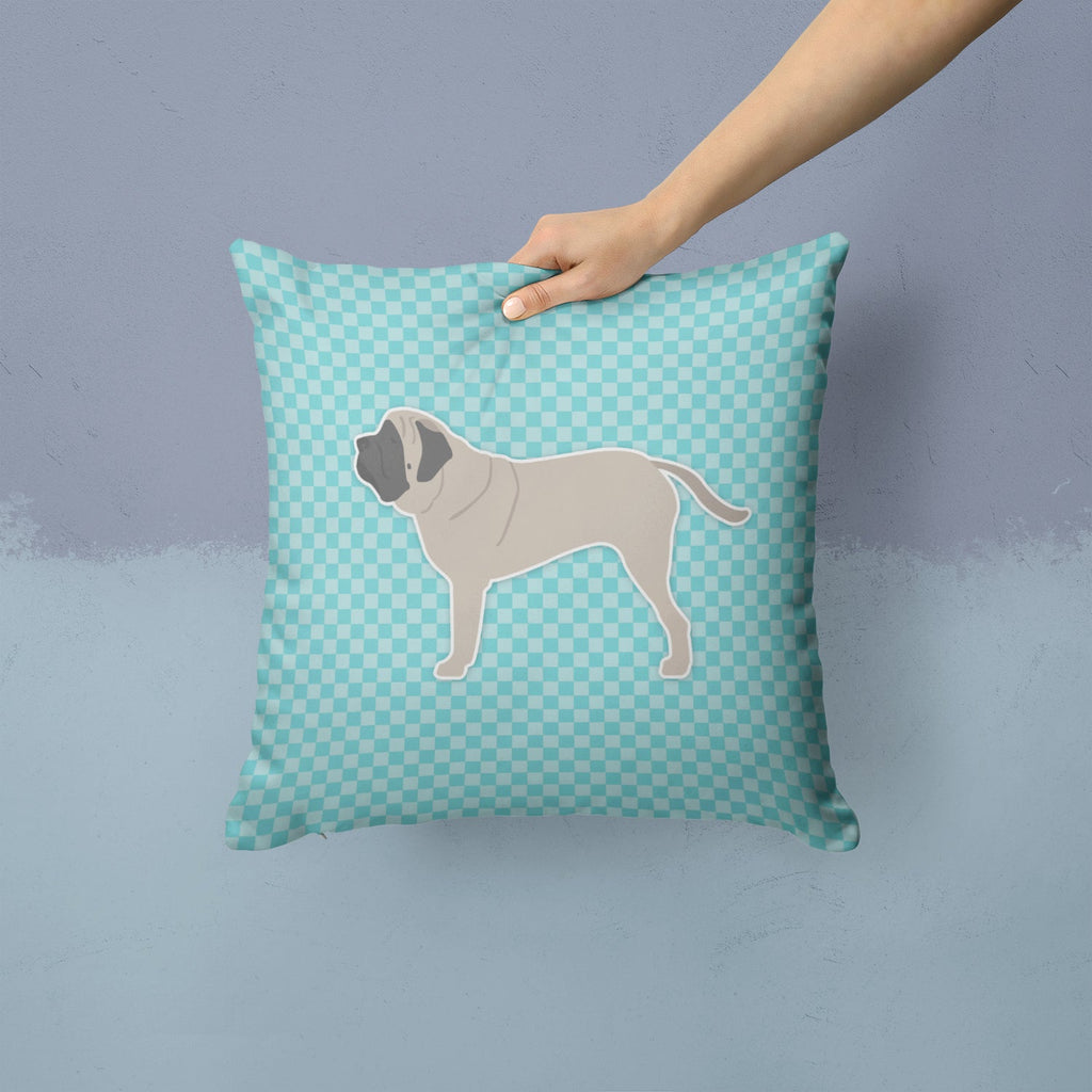 English Mastiff Checkerboard Blue Decorative Throw Pillow 14x14 Indoor Outdoor Accent Cushion, Fabric Cover with Insert for Sofa, Bed, Porch & Living Room