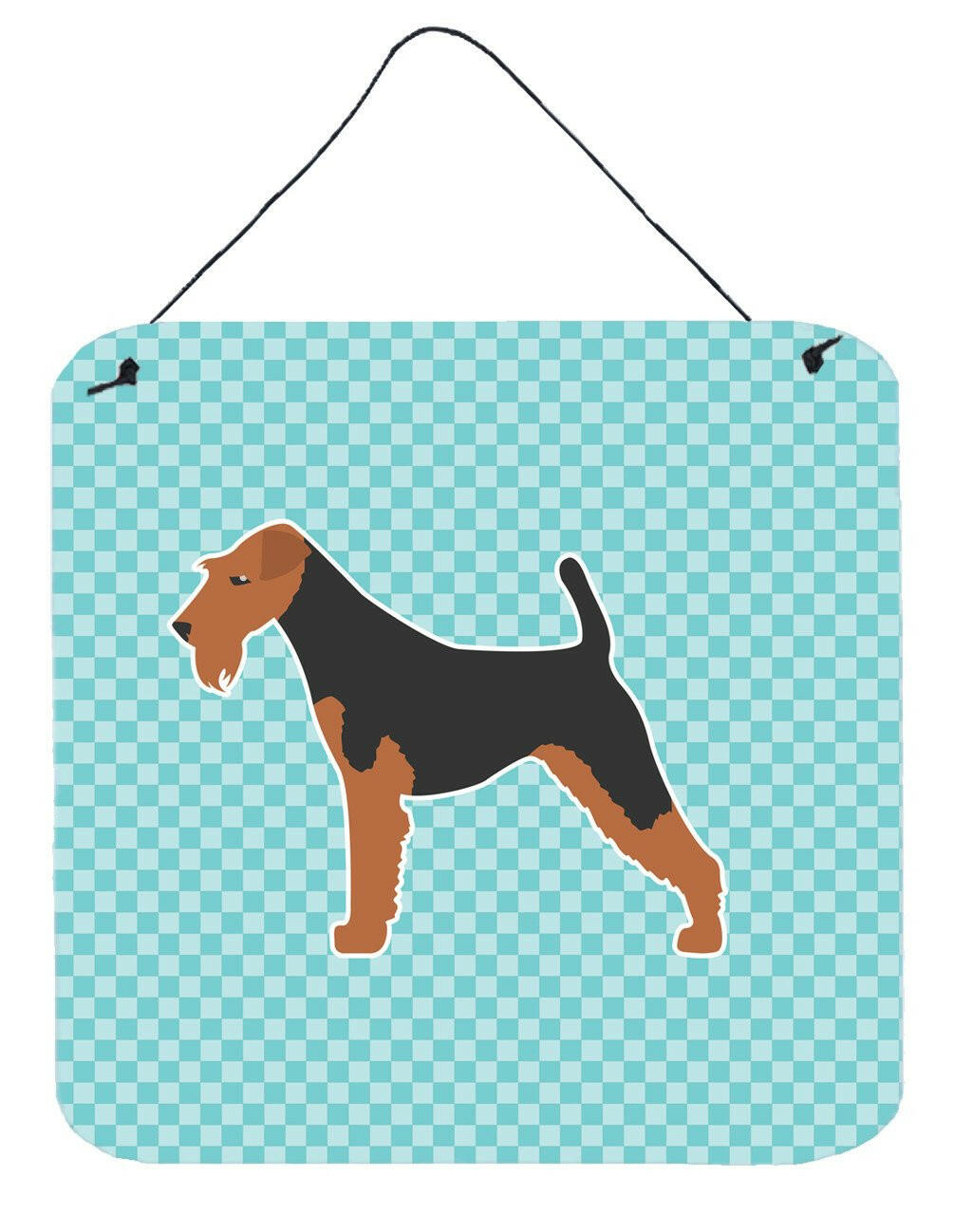 Airedale Terrier Checkerboard Blue Wall or Door Hanging Prints Aluminum Metal Sign Kitchen Wall Bar Bathroom Plaque Home Decor, 6x6, Multicolor