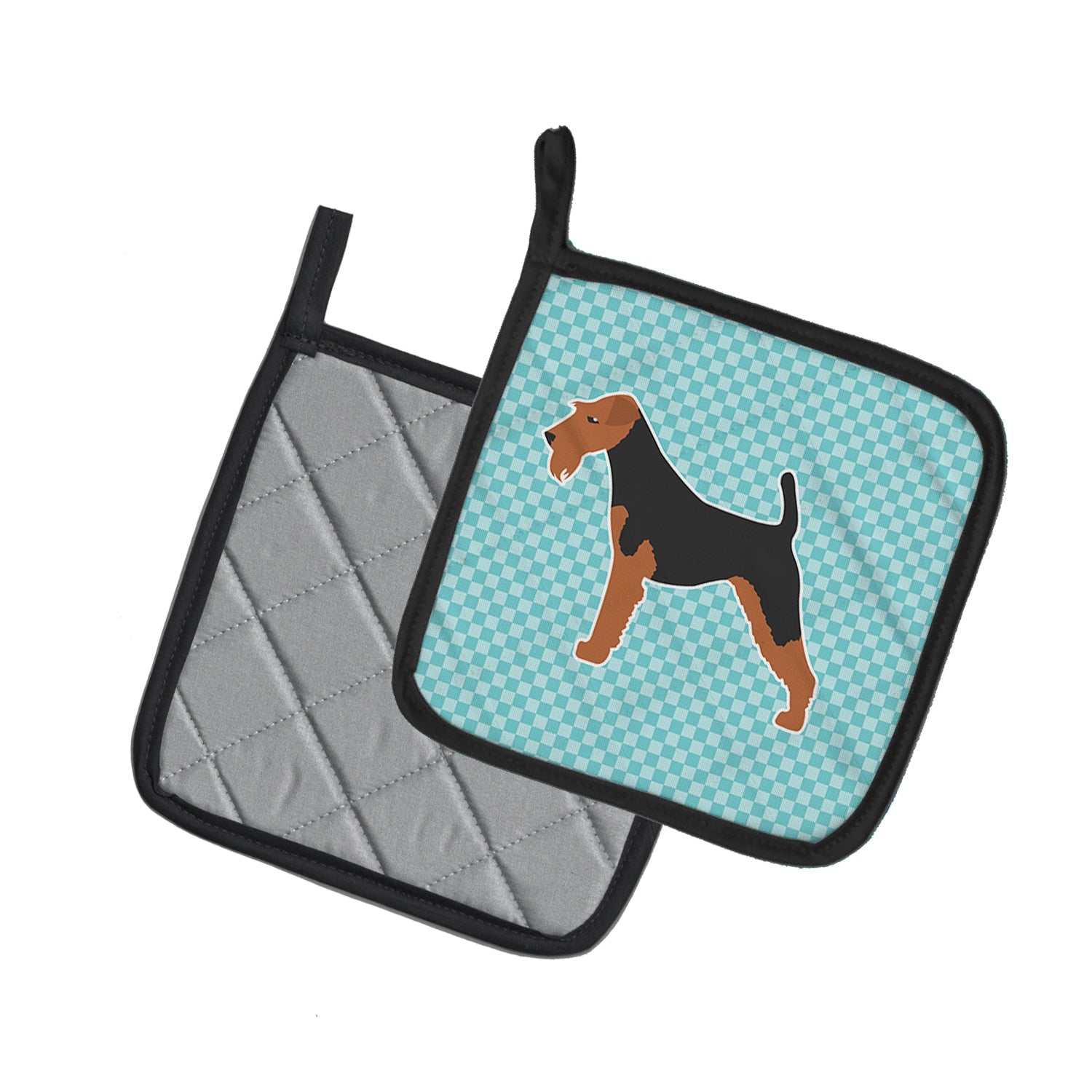 Airedale Terrier Checkerboard Blue Pot Holder Set of 2 Heat Resistant Quilted Hot Pads 7.5 x 7.5 Inch, Insulated Kitchen Trivets for Cooking & Baking