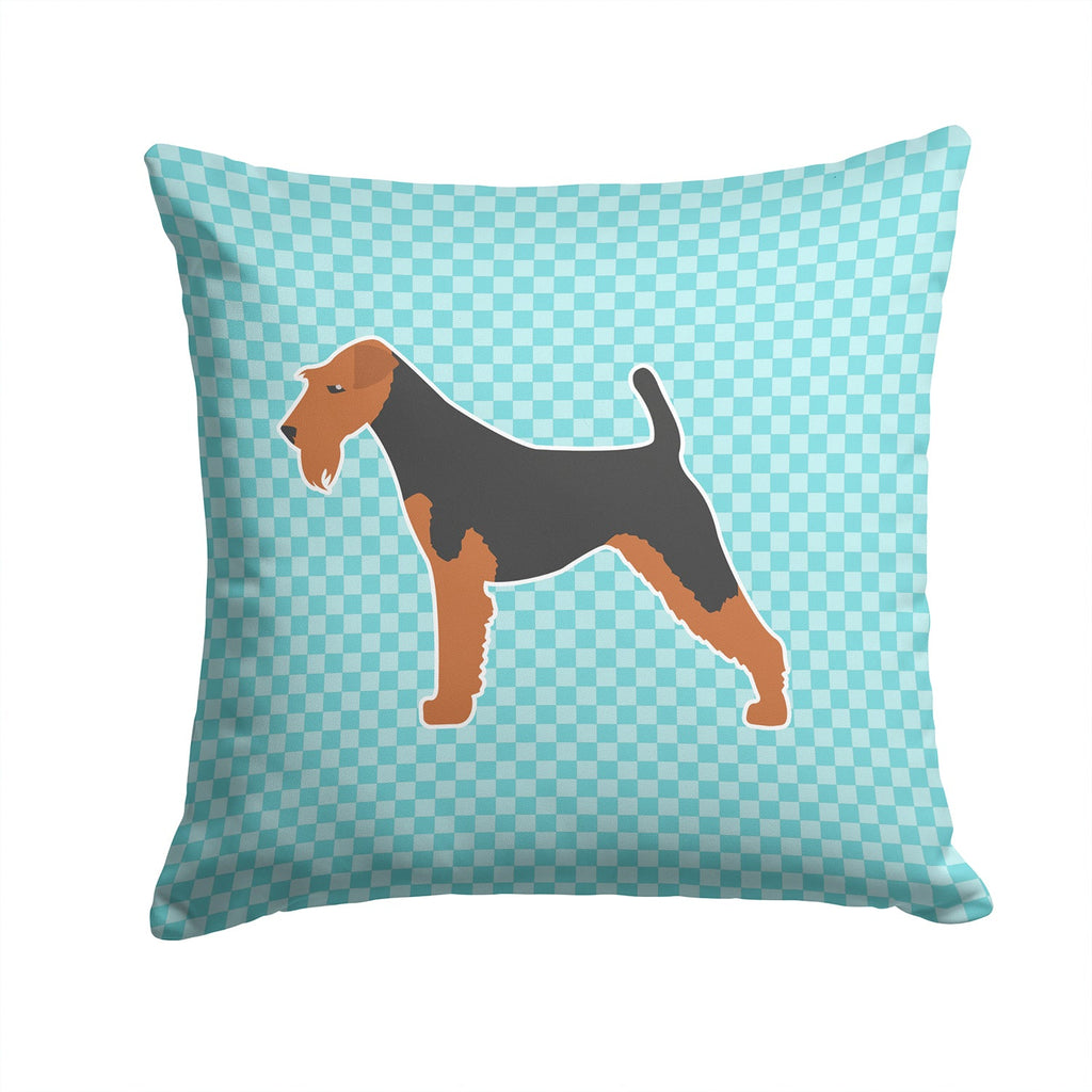 Airedale Terrier Checkerboard Blue Decorative Throw Pillow 14x14 Indoor Outdoor Accent Cushion, Fabric Cover with Insert for Sofa, Bed, Porch & Living Room