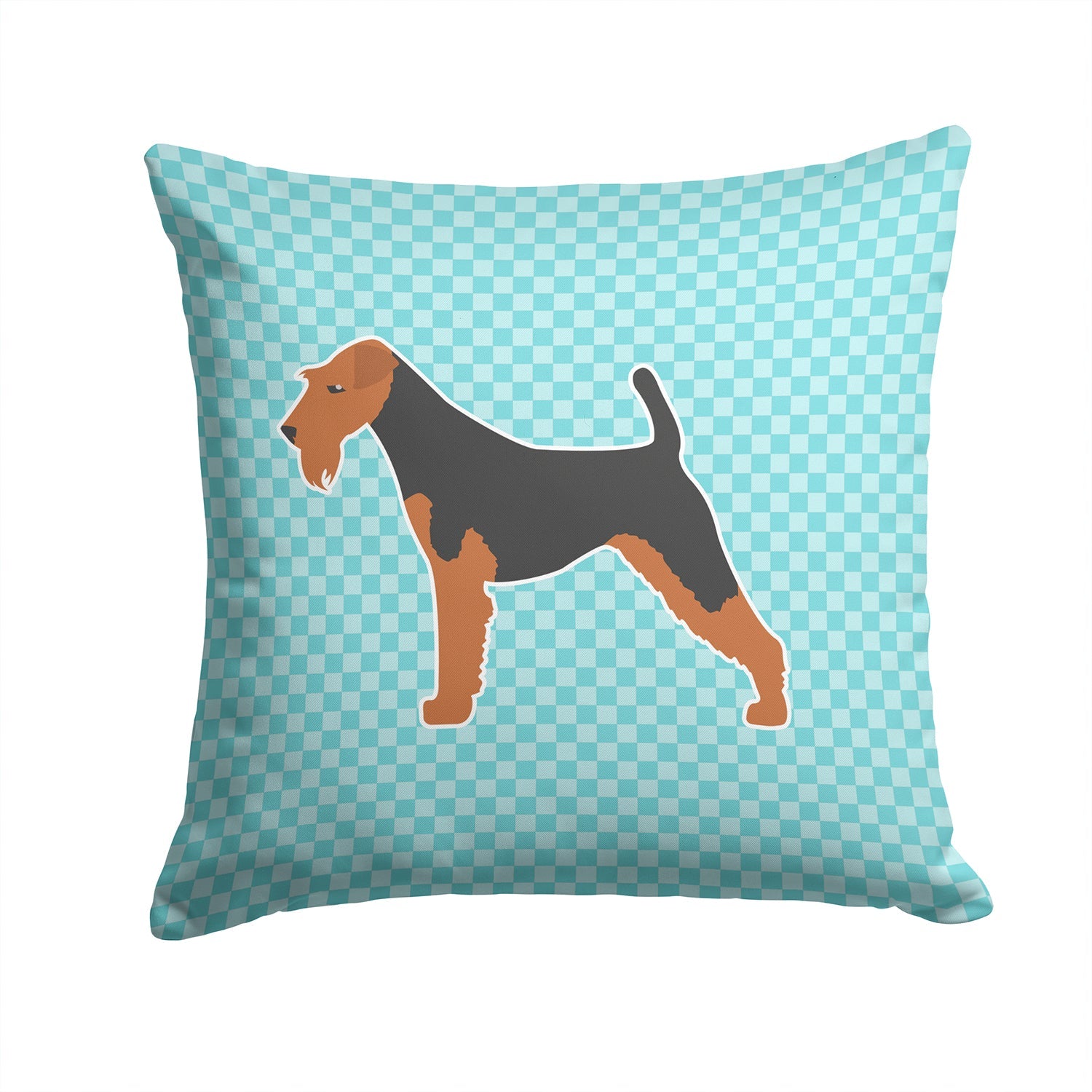 Airedale Terrier Checkerboard Blue Decorative Throw Pillow 14x14 Indoor Outdoor Accent Cushion, Fabric Cover with Insert for Sofa, Bed, Porch & Living Room