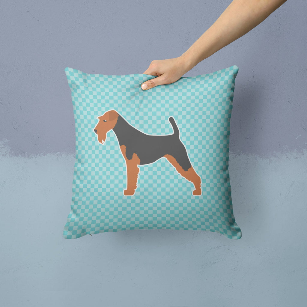 Airedale Terrier Checkerboard Blue Decorative Throw Pillow 14x14 Indoor Outdoor Accent Cushion, Fabric Cover with Insert for Sofa, Bed, Porch & Living Room