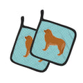 Leonberger Checkerboard Blue Pot Holder Set of 2 Heat Resistant Quilted Hot Pads 7.5 x 7.5 Inch, Insulated Kitchen Trivets for Cooking & Baking