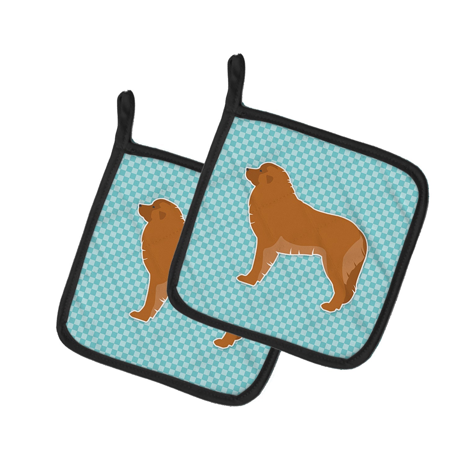 Leonberger Checkerboard Blue Pot Holder Set of 2 Heat Resistant Quilted Hot Pads 7.5 x 7.5 Inch, Insulated Kitchen Trivets for Cooking & Baking
