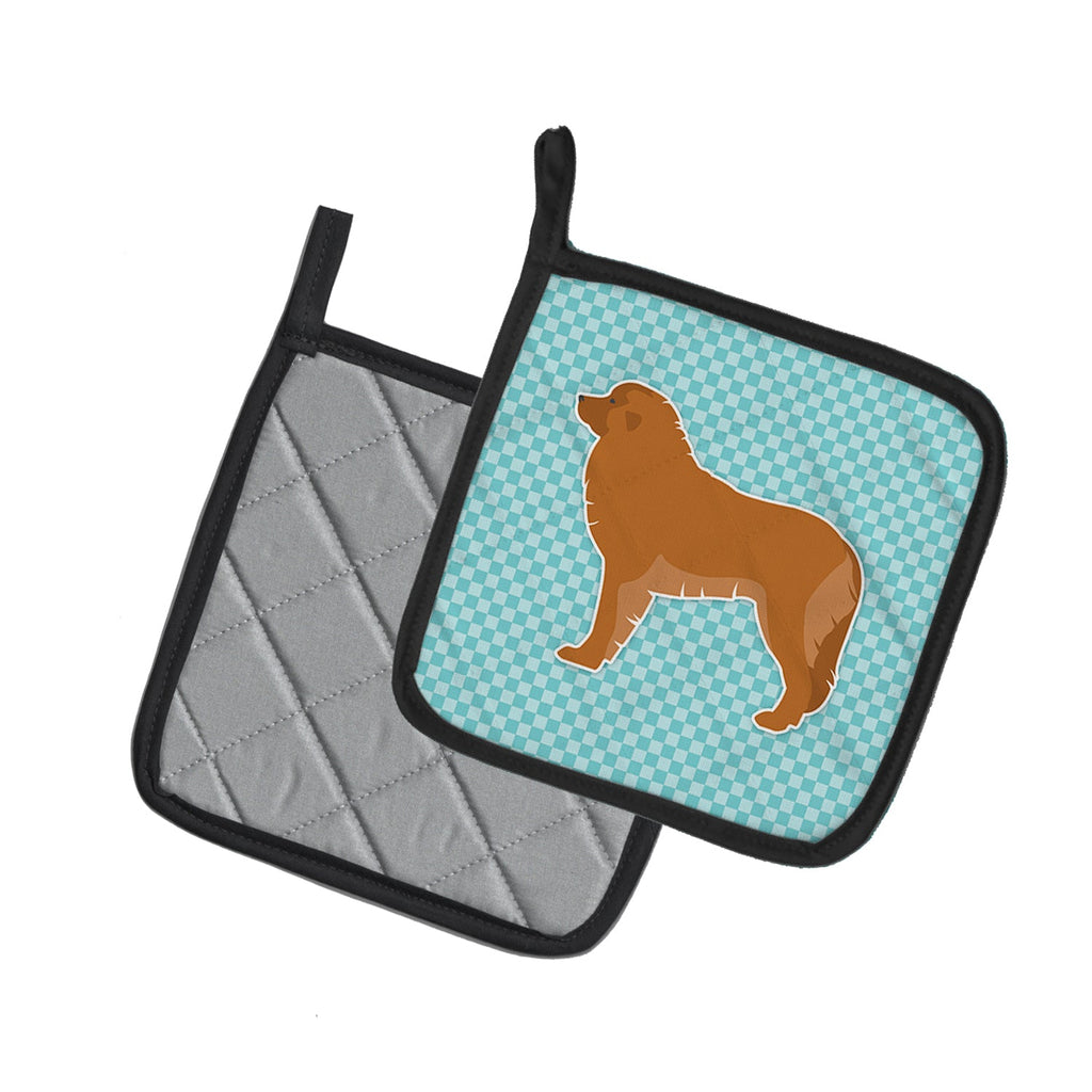 Leonberger Checkerboard Blue Pot Holder Set of 2 Heat Resistant Quilted Hot Pads 7.5 x 7.5 Inch, Insulated Kitchen Trivets for Cooking & Baking