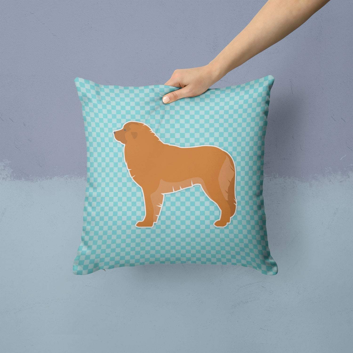 Leonberger Checkerboard Blue Decorative Throw Pillow 14x14 Indoor Outdoor Accent Cushion, Fabric Cover with Insert for Sofa, Bed, Porch & Living Room