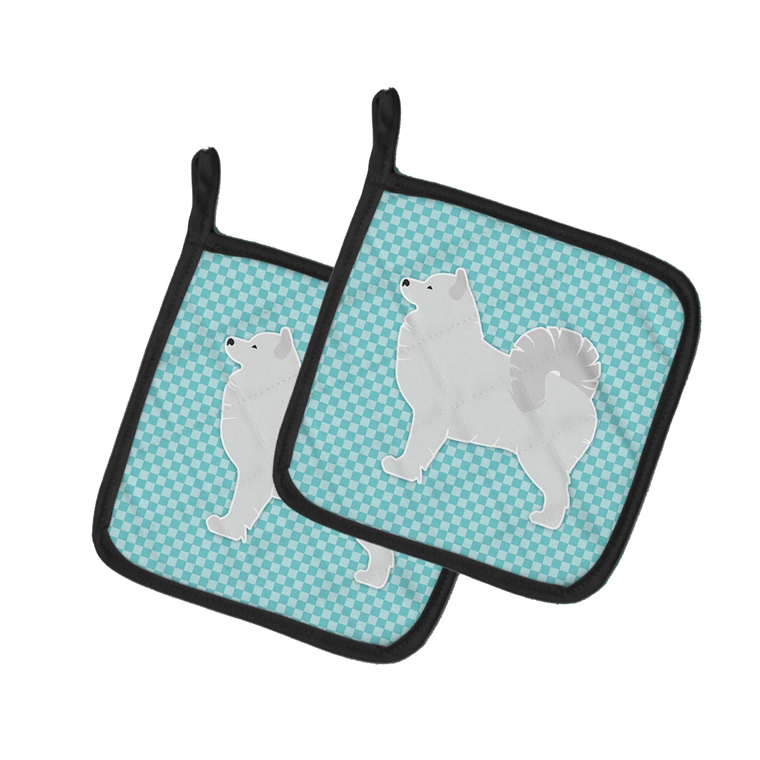 Samoyed Checkerboard Blue Pot Holder Set of 2 Heat Resistant Quilted Hot Pads 7.5 x 7.5 Inch, Insulated Kitchen Trivets for Cooking & Baking