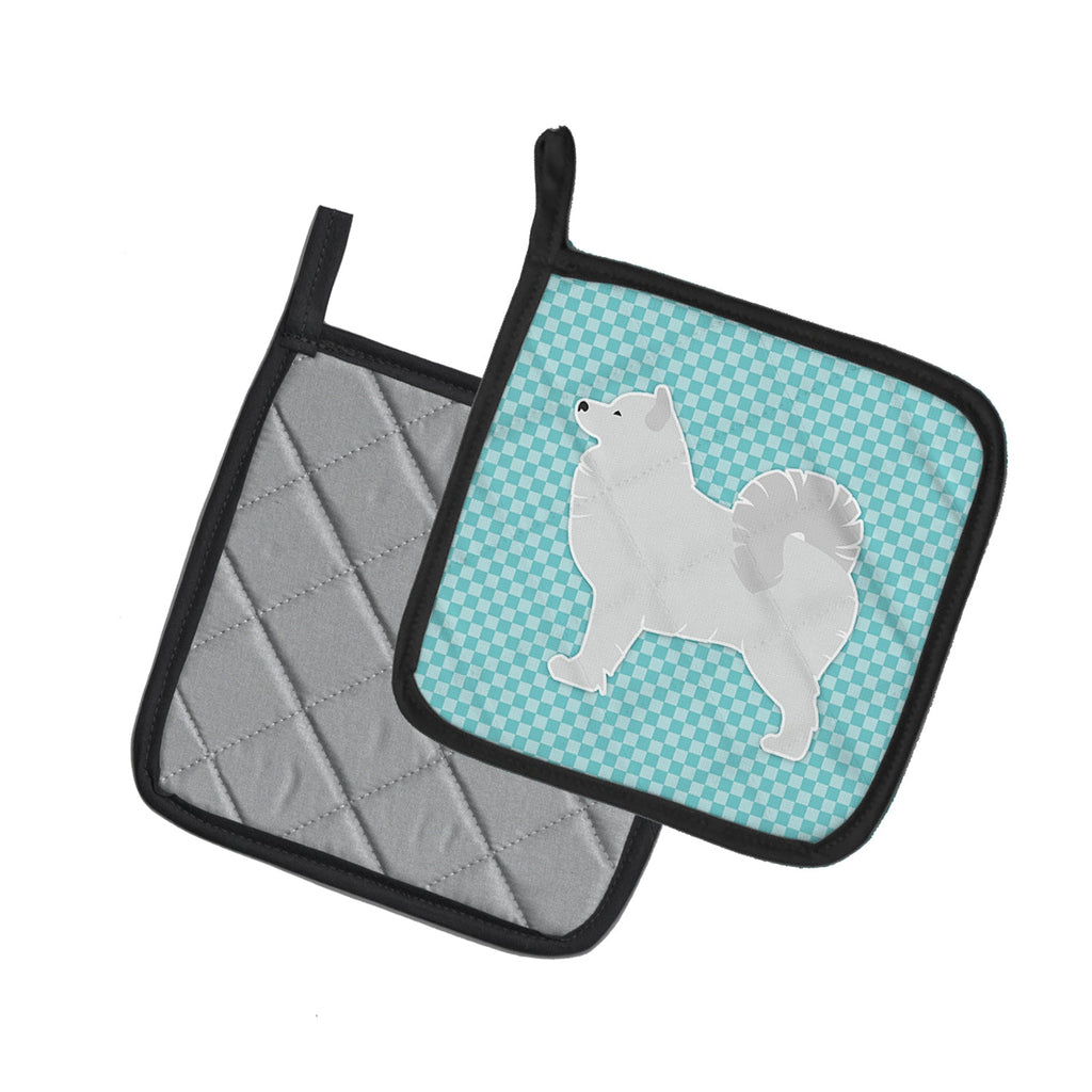 Samoyed Checkerboard Blue Pot Holder Set of 2 Heat Resistant Quilted Hot Pads 7.5 x 7.5 Inch, Insulated Kitchen Trivets for Cooking & Baking