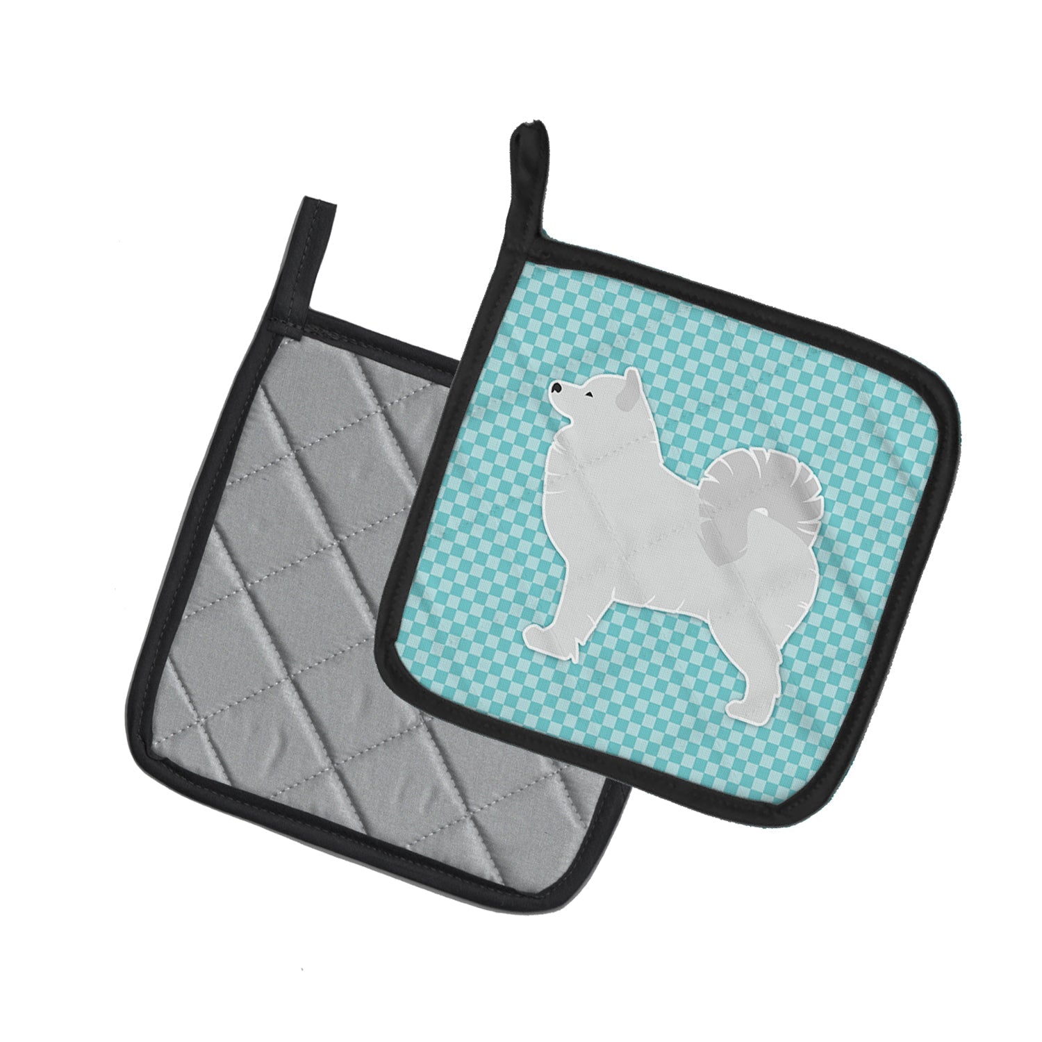 Samoyed Checkerboard Blue Pot Holder Set of 2 Heat Resistant Quilted Hot Pads 7.5 x 7.5 Inch, Insulated Kitchen Trivets for Cooking & Baking