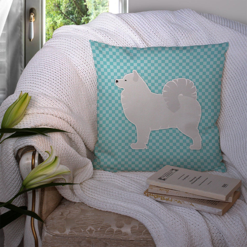 Samoyed Checkerboard Blue Decorative Throw Pillow 14x14 Indoor Outdoor Accent Cushion, Fabric Cover with Insert for Sofa, Bed, Porch & Living Room