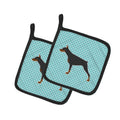 Doberman Pinscher Checkerboard Blue Pot Holder Set of 2 Heat Resistant Quilted Hot Pads 7.5 x 7.5 Inch, Insulated Kitchen Trivets for Cooking & Baking