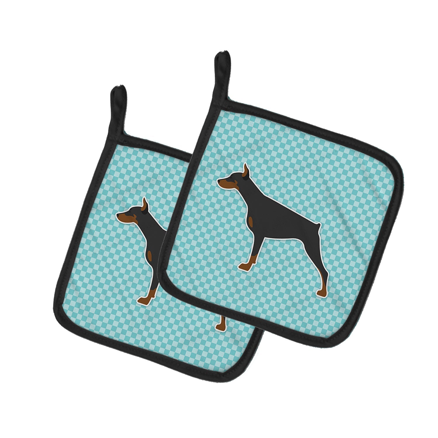Doberman Pinscher Checkerboard Blue Pot Holder Set of 2 Heat Resistant Quilted Hot Pads 7.5 x 7.5 Inch, Insulated Kitchen Trivets for Cooking & Baking