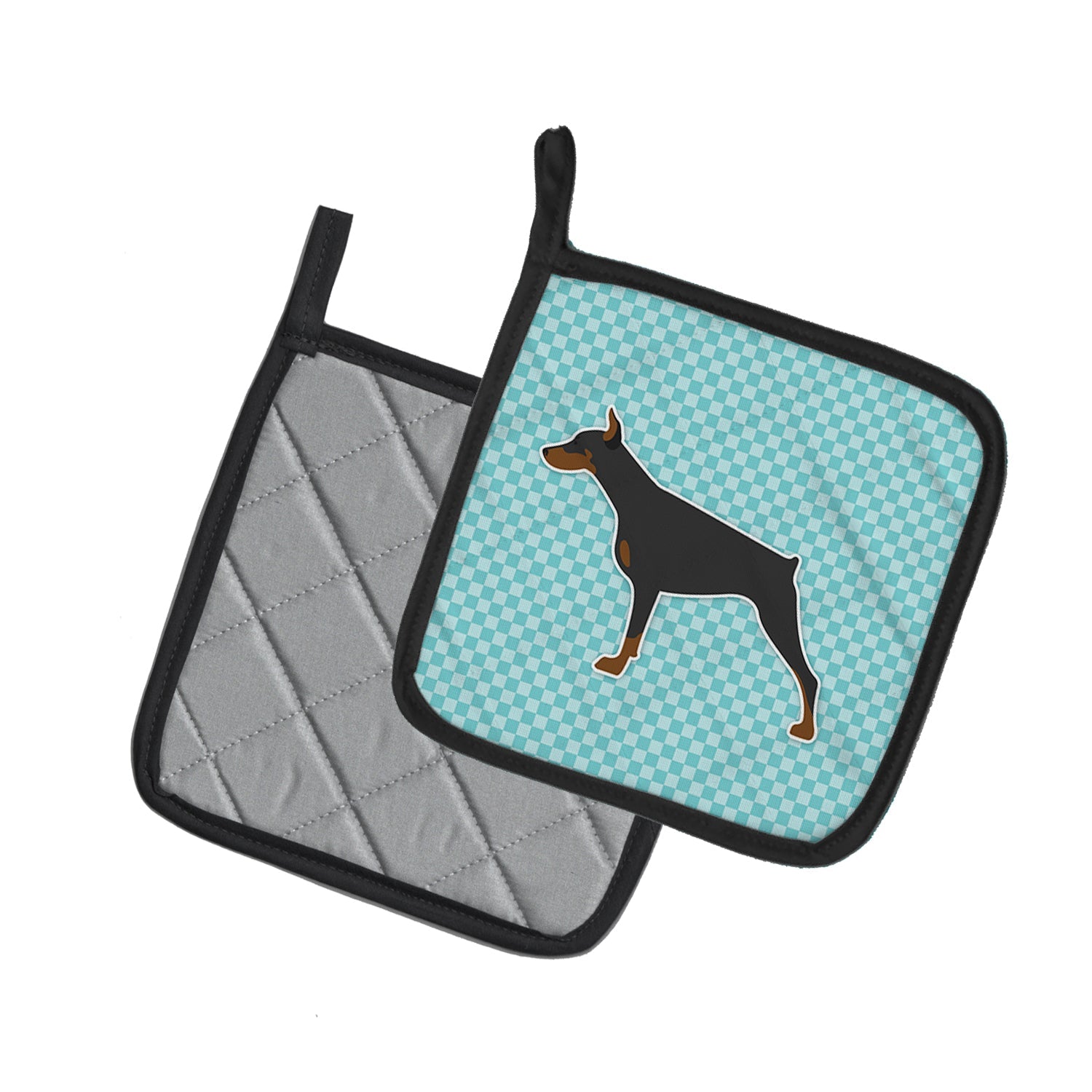 Doberman Pinscher Checkerboard Blue Pot Holder Set of 2 Heat Resistant Quilted Hot Pads 7.5 x 7.5 Inch, Insulated Kitchen Trivets for Cooking & Baking