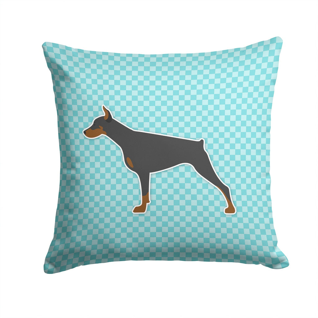 Doberman Pinscher Checkerboard Blue Decorative Throw Pillow 14x14 Indoor Outdoor Accent Cushion, Fabric Cover with Insert for Sofa, Bed, Porch & Living Room
