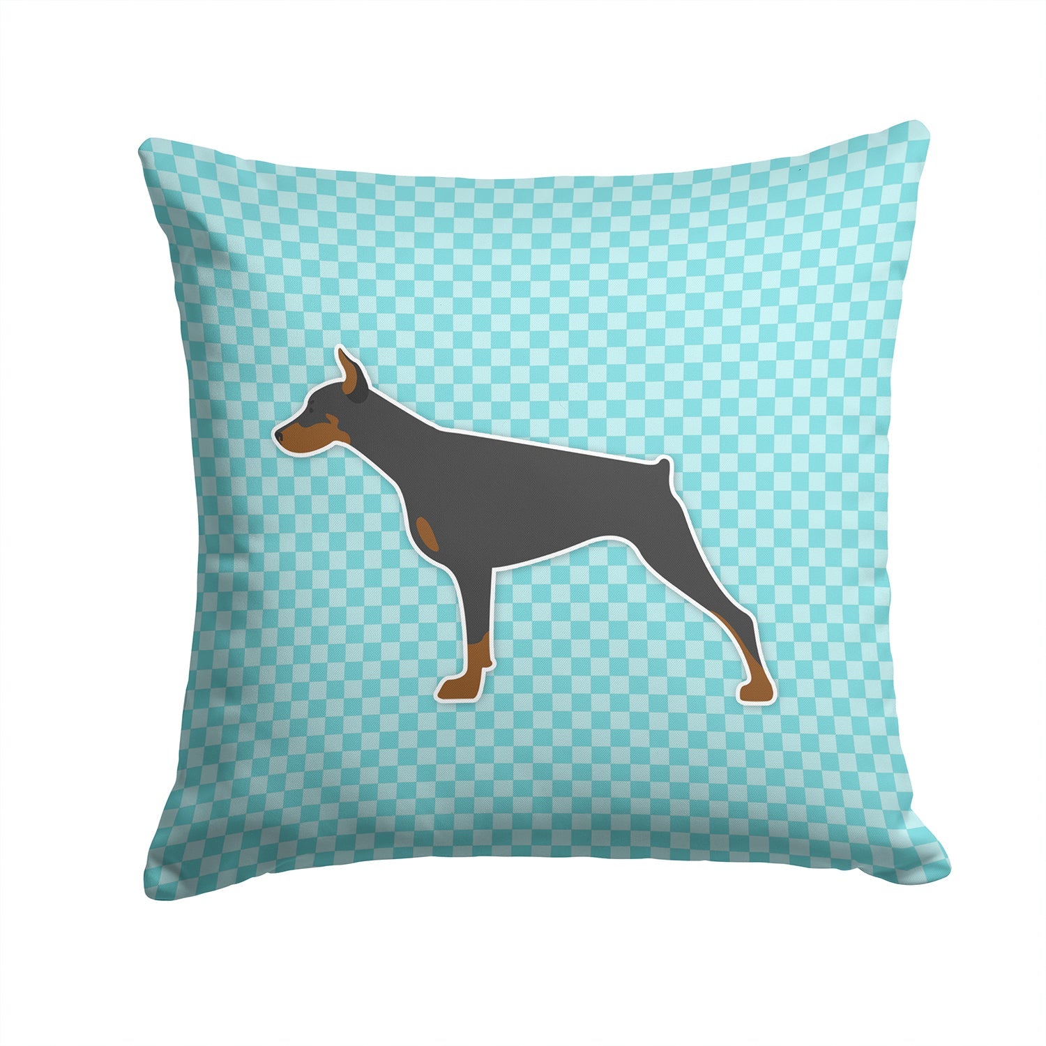 Doberman Pinscher Checkerboard Blue Decorative Throw Pillow 14x14 Indoor Outdoor Accent Cushion, Fabric Cover with Insert for Sofa, Bed, Porch & Living Room