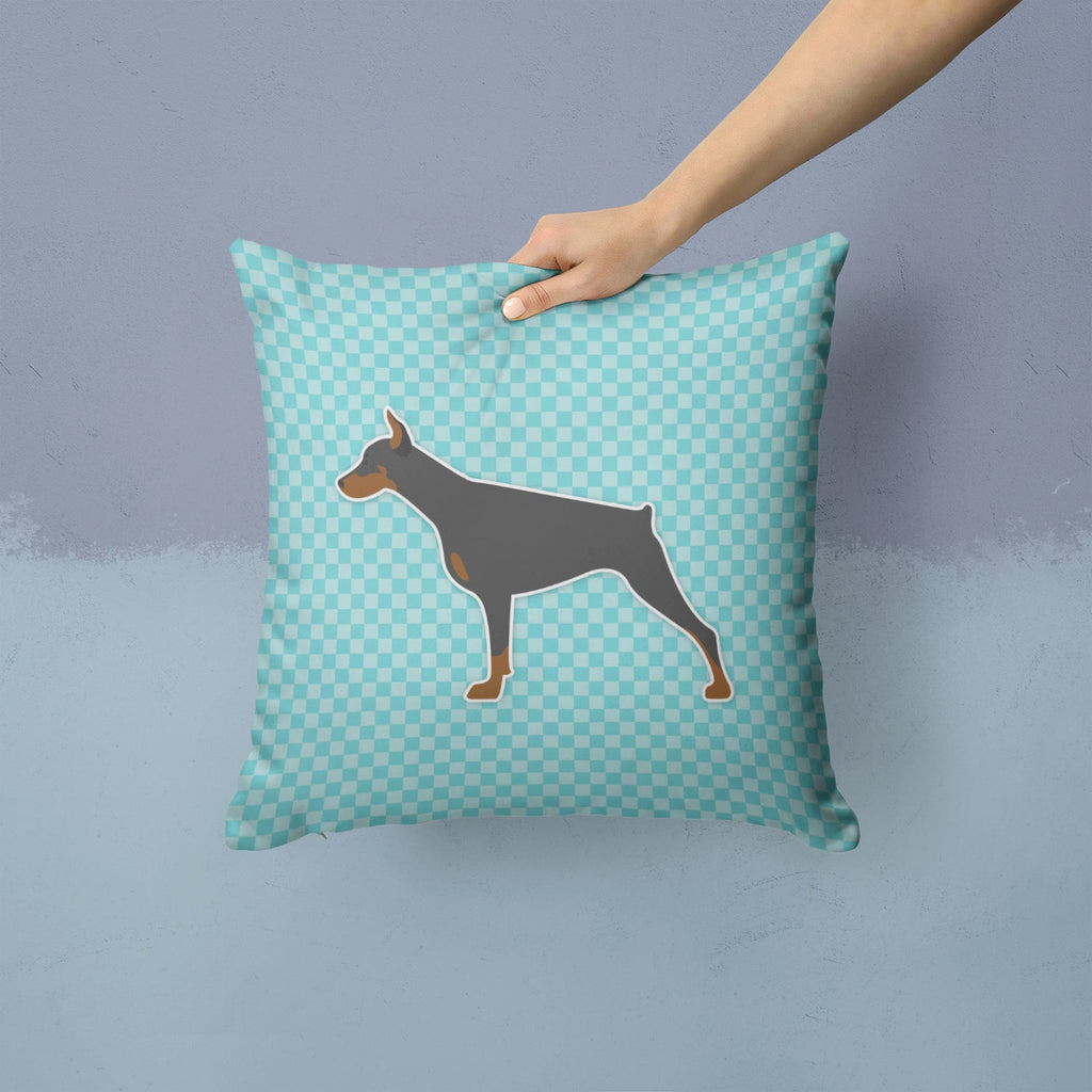 Doberman Pinscher Checkerboard Blue Decorative Throw Pillow 14x14 Indoor Outdoor Accent Cushion, Fabric Cover with Insert for Sofa, Bed, Porch & Living Room