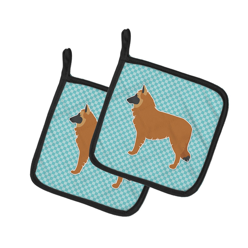 Belgian Shepherd Checkerboard Blue Pot Holder Set of 2 Heat Resistant Quilted Hot Pads 7.5 x 7.5 Inch, Insulated Kitchen Trivets for Cooking & Baking