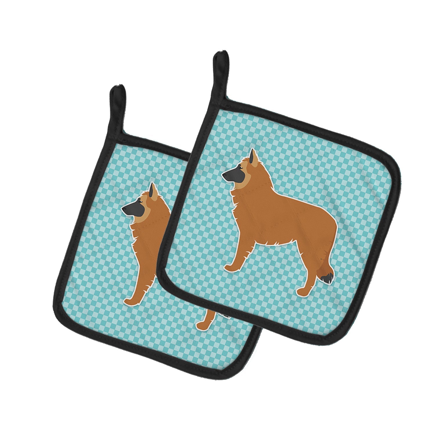 Belgian Shepherd Checkerboard Blue Pot Holder Set of 2 Heat Resistant Quilted Hot Pads 7.5 x 7.5 Inch, Insulated Kitchen Trivets for Cooking & Baking